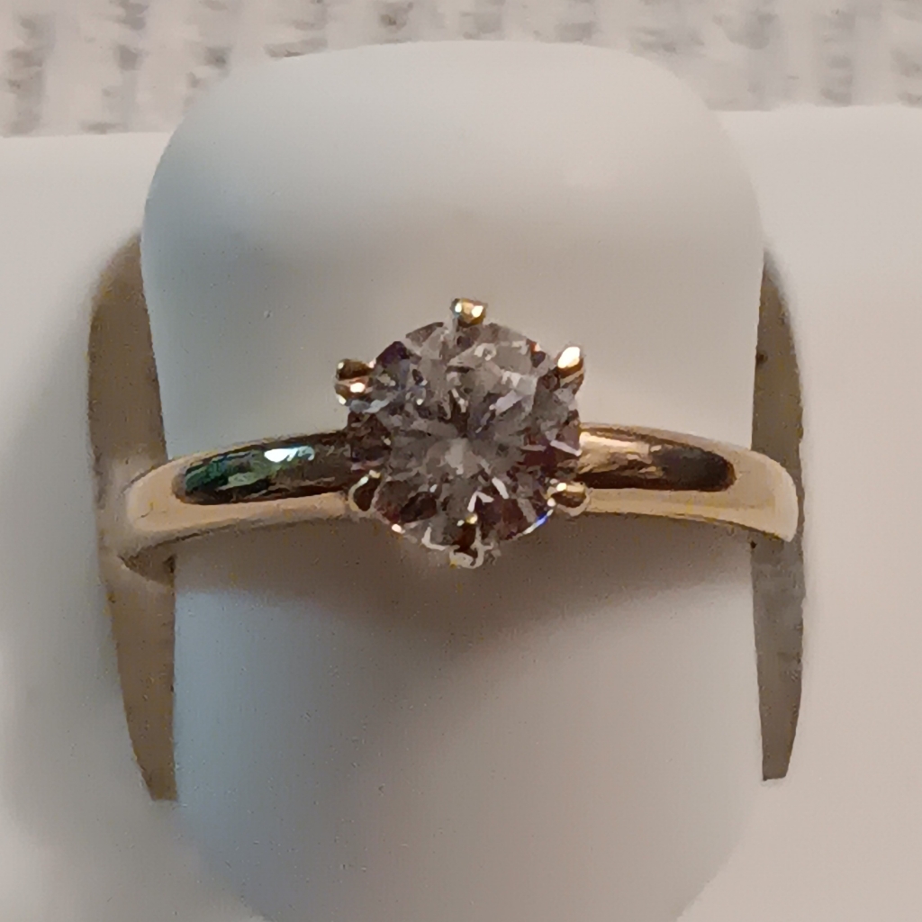 .14k Yellow Gold Diamond Simulant European Setting Engagement Ring Size 6